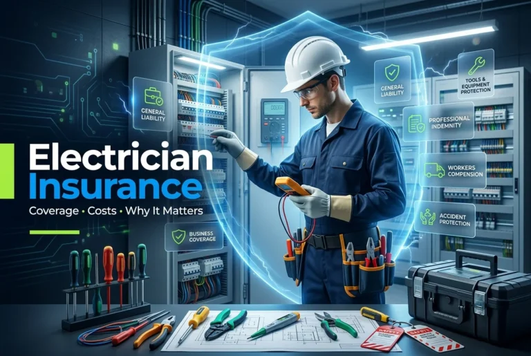 Electrician working on wiring with business insurance protection