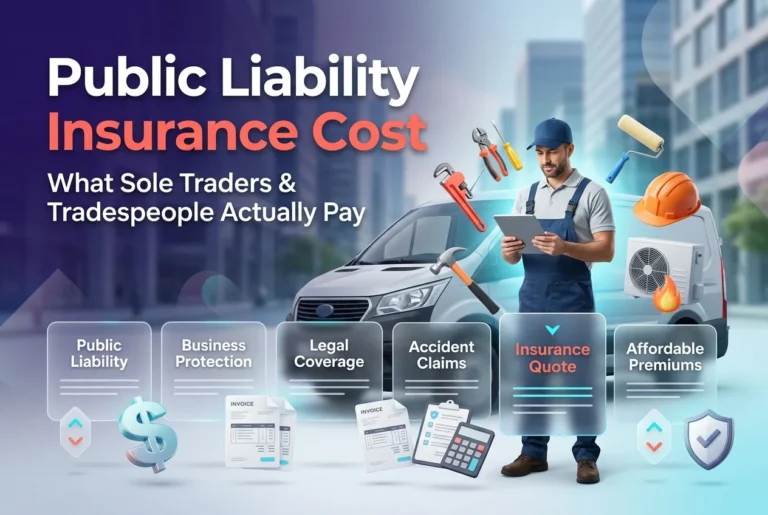 Tradesperson with work van reviewing public liability insurance