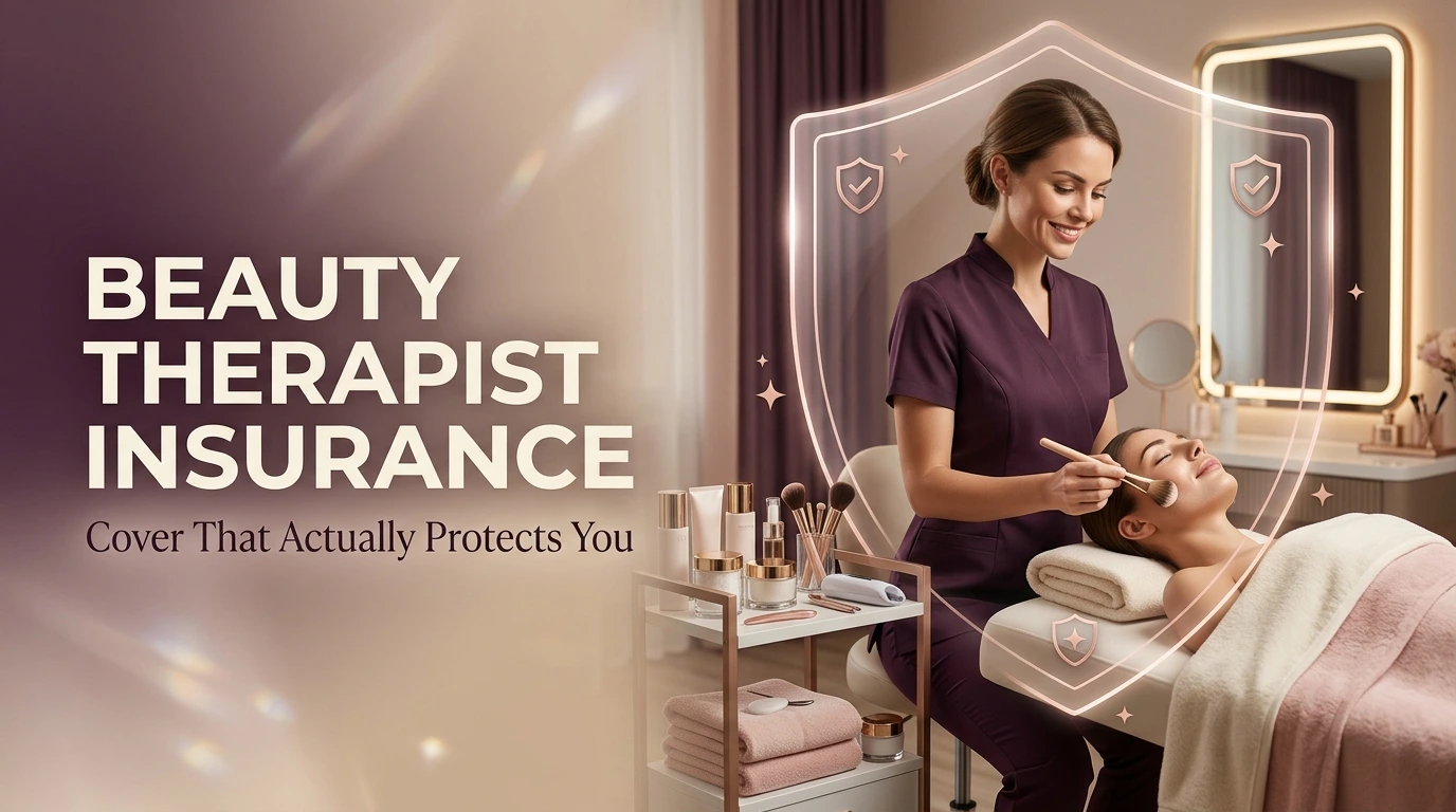 Beauty therapist providing a treatment to a client in a spa setting surrounded by brushes and beauty equipment.
