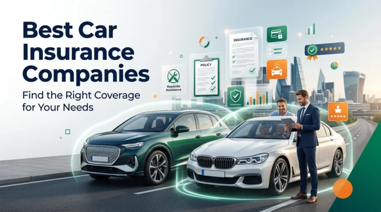 Customer comparing car insurance policies with an agent beside vehicles on a highway