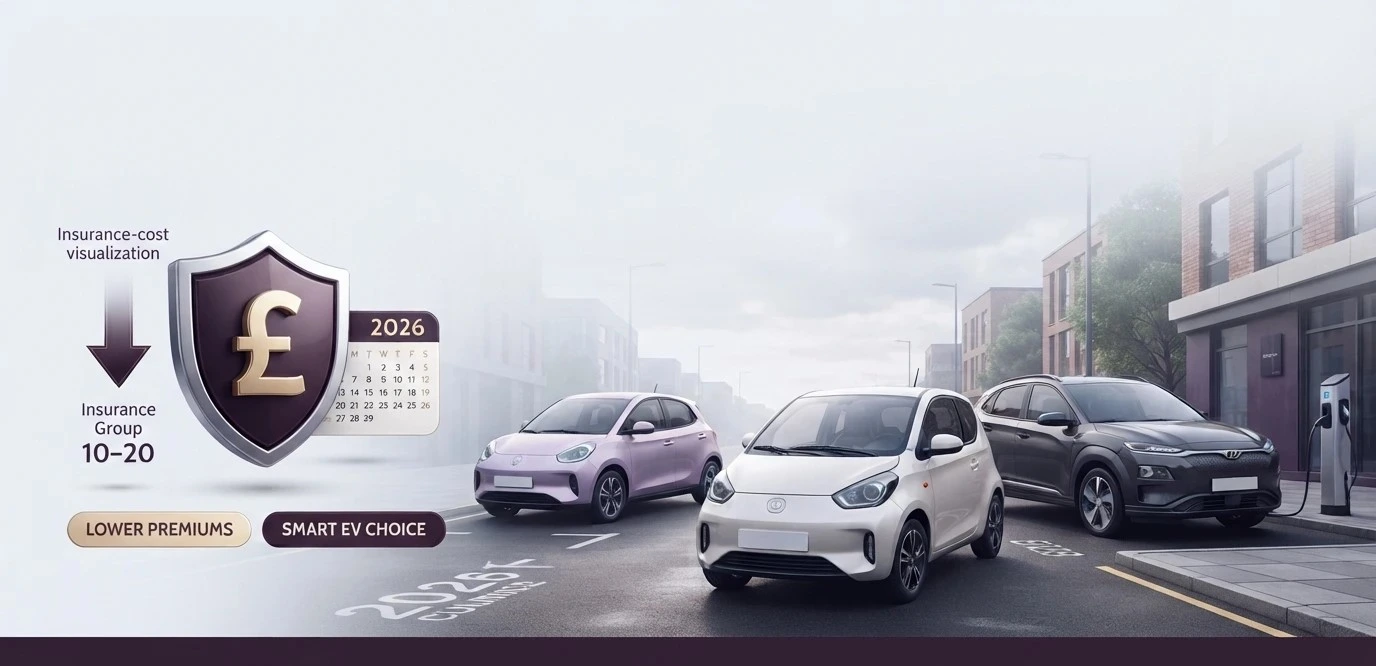 Electric cars on a residential road, highlighting lower insurance costs and smarter EV choices in 2026.