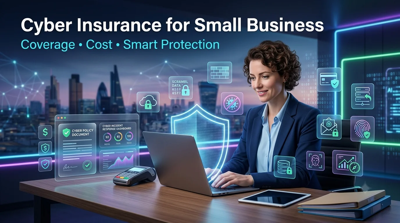 Woman using a laptop at a desk illustrating the cyber insurance coverage and business protection